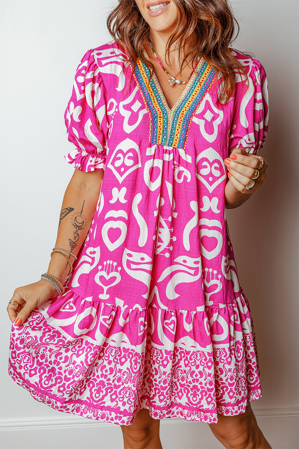 Rose Boho Flared Dress - AXIOM PREMIUN