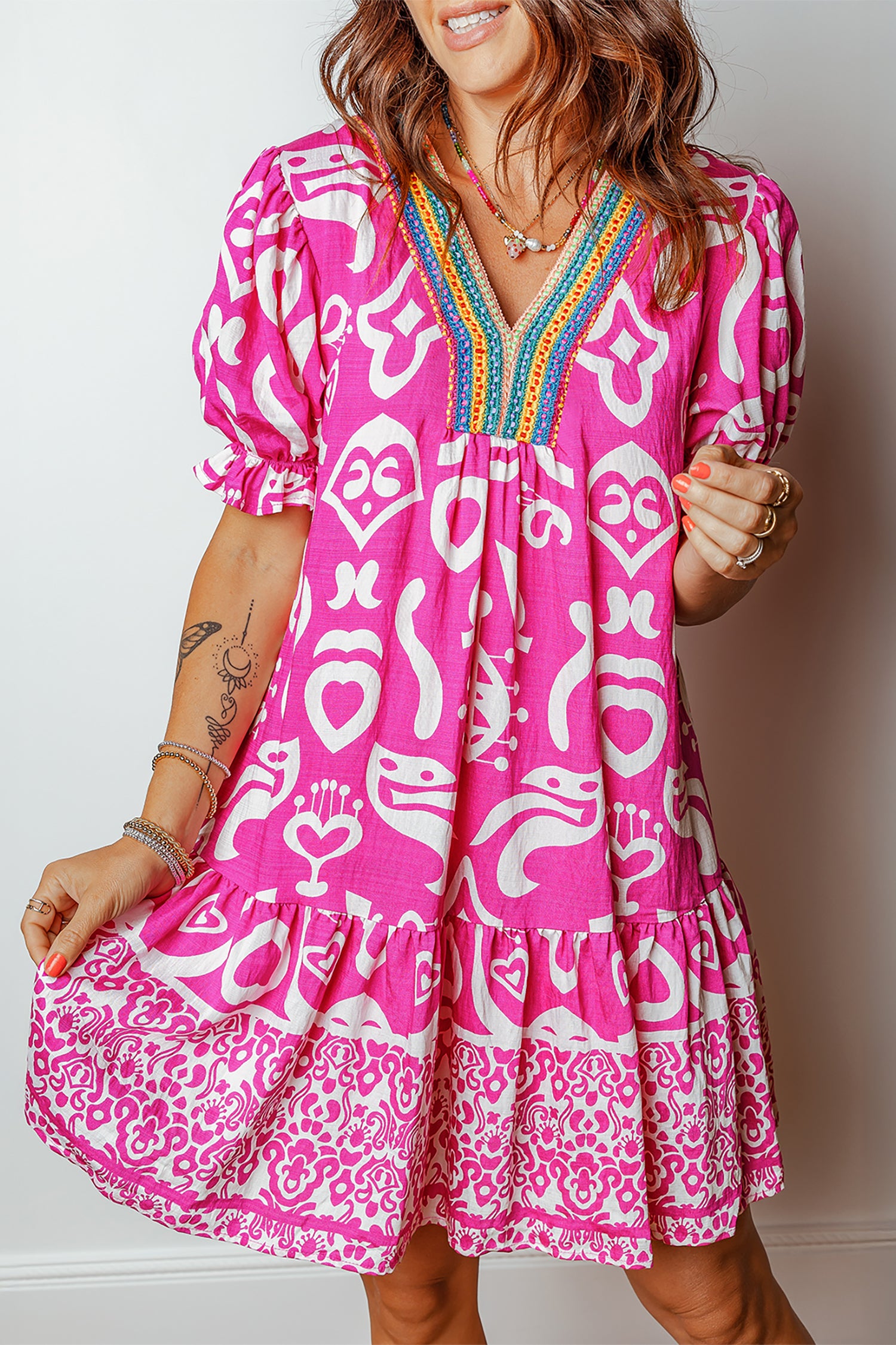 Rose Boho Flared Dress - AXIOM PREMIUN