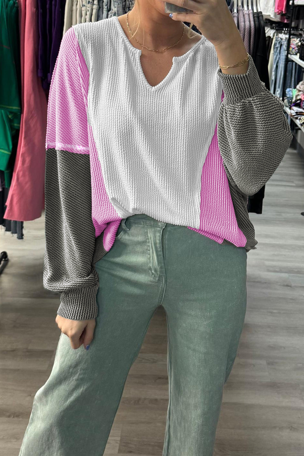 Spiral Patchwork Long Sleeve Top - AXIOM PREMIUN