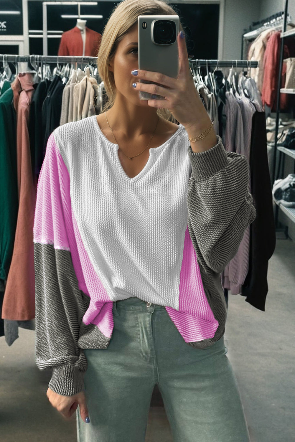 Spiral Patchwork Long Sleeve Top - AXIOM PREMIUN