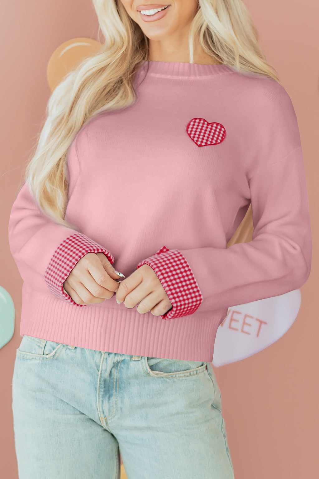 Heart  Shoulder Crew Neck Sweater - AXIOM PREMIUN