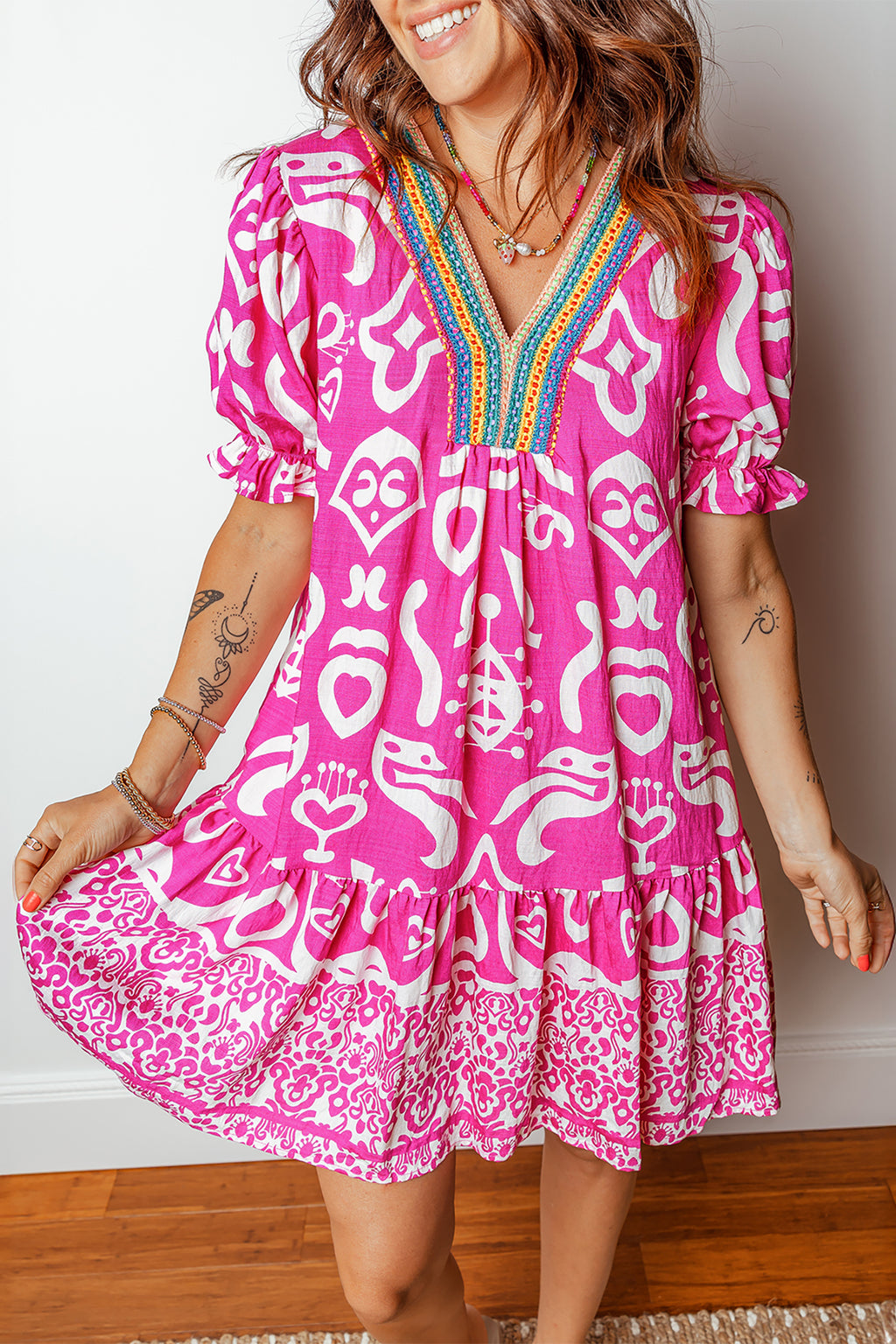 Rose Boho Flared Dress - AXIOM PREMIUN